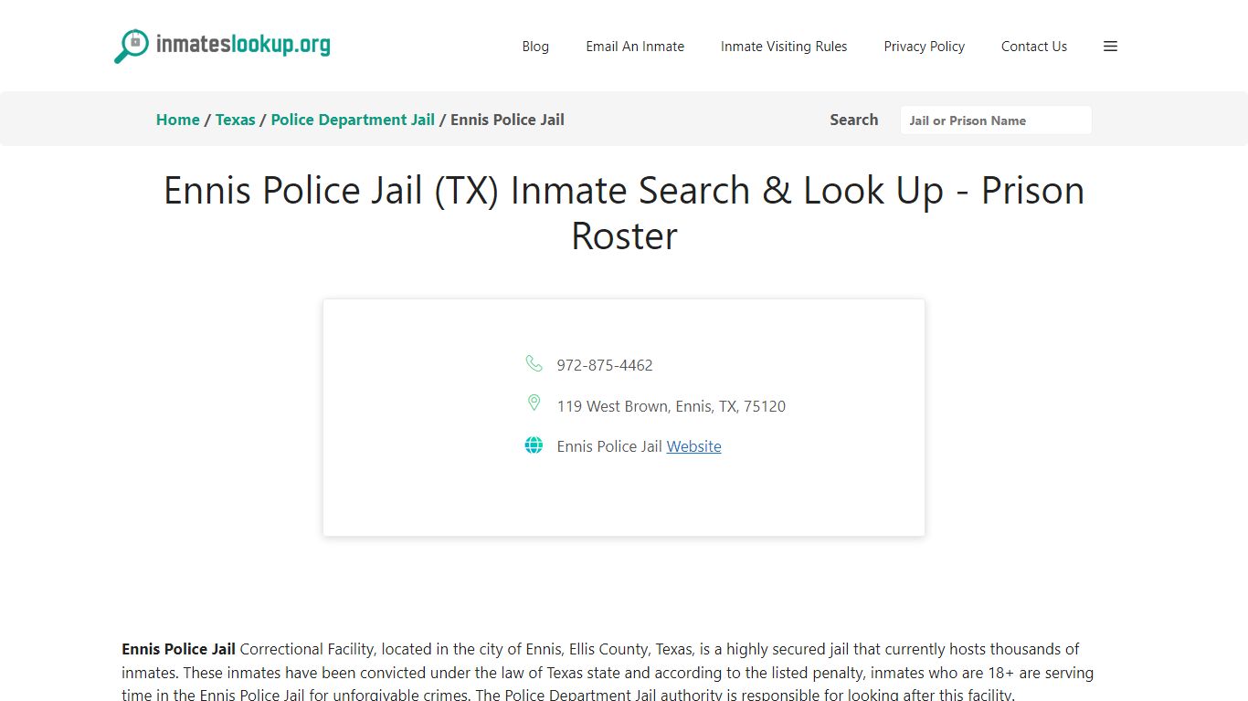 Ennis Police Jail (TX) Inmate Search & Look Up - Prison Roster