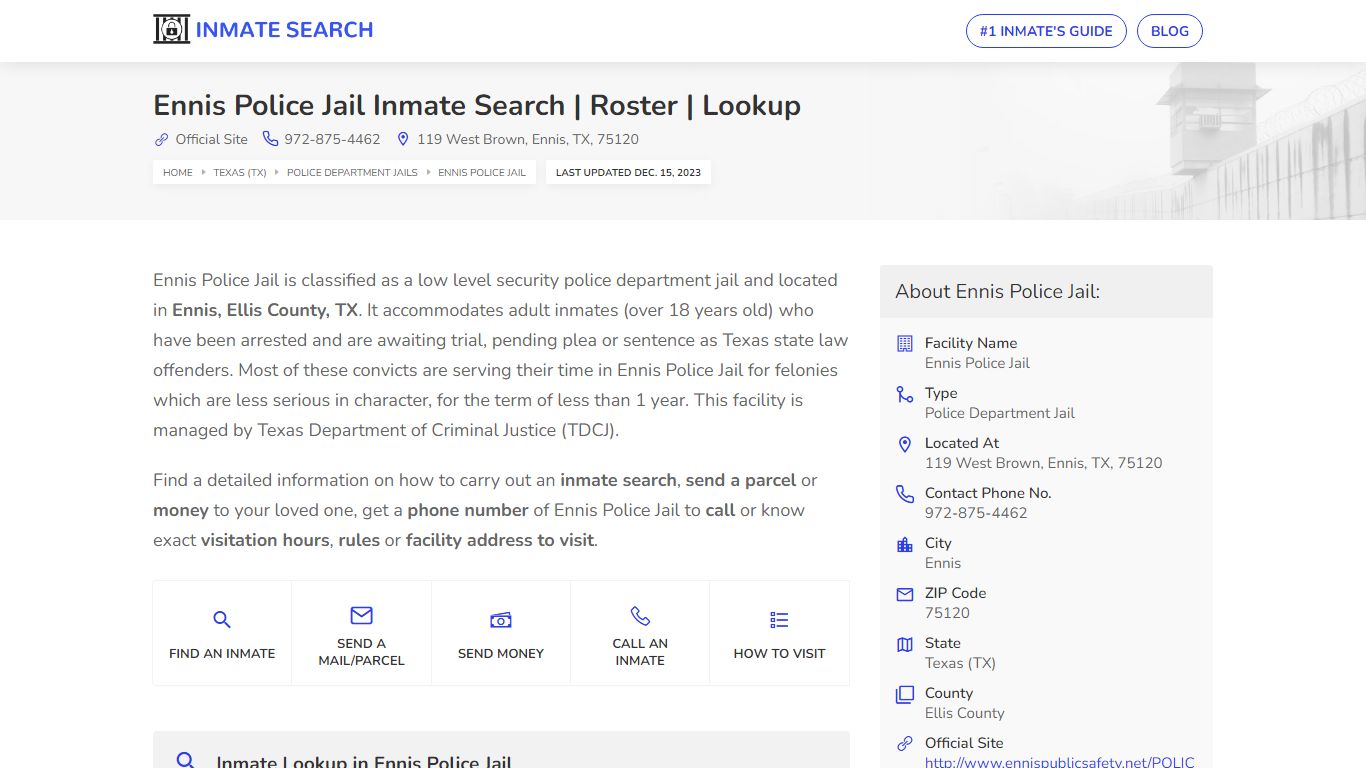 Ennis Police Jail Inmate Search | Roster | Lookup