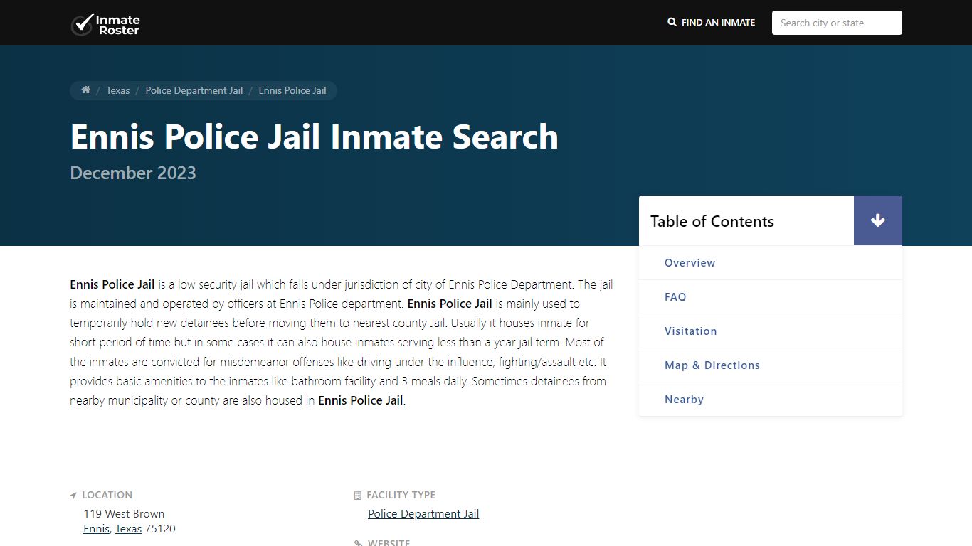 Ennis Police Jail Inmate Search - InmateRoster